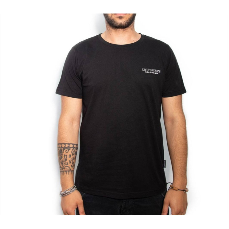 T-shirt Cotton-rich noir avec broderie COT0004BLK